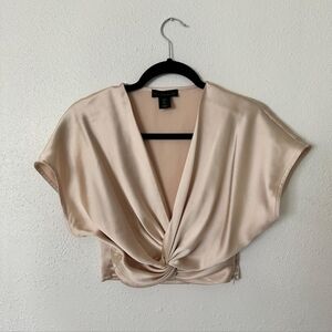 House of Harlow 1960 Satin Cream Twist Front Blouse